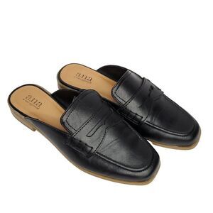 Mule Penny Loafer Shoes Sz 6.5 Black Faux Leather Preppy Academia